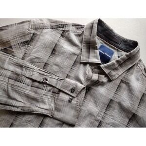 Tommy Bahama Mens‎ Large L Gray Plaid Long Sleeve Button Down Shirt Silk Blend
